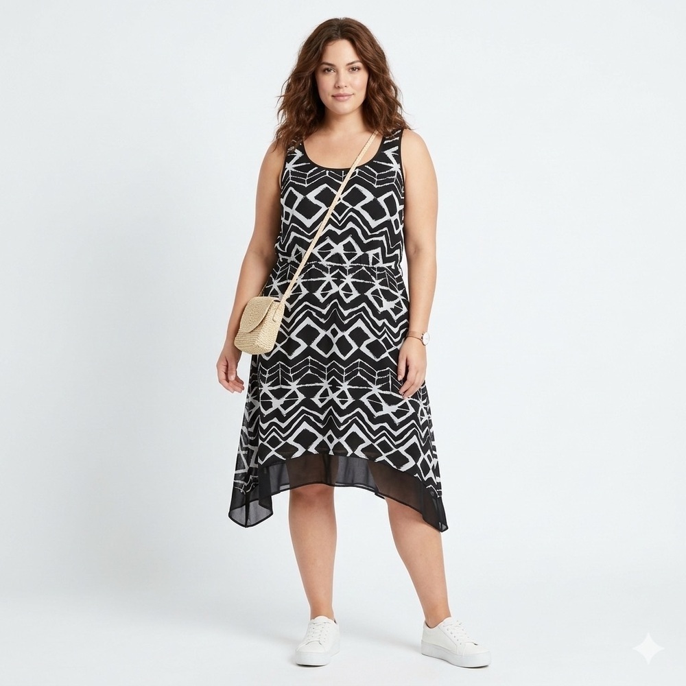 Addition Elle Black & White Abstract Print Midi Dress Size 18